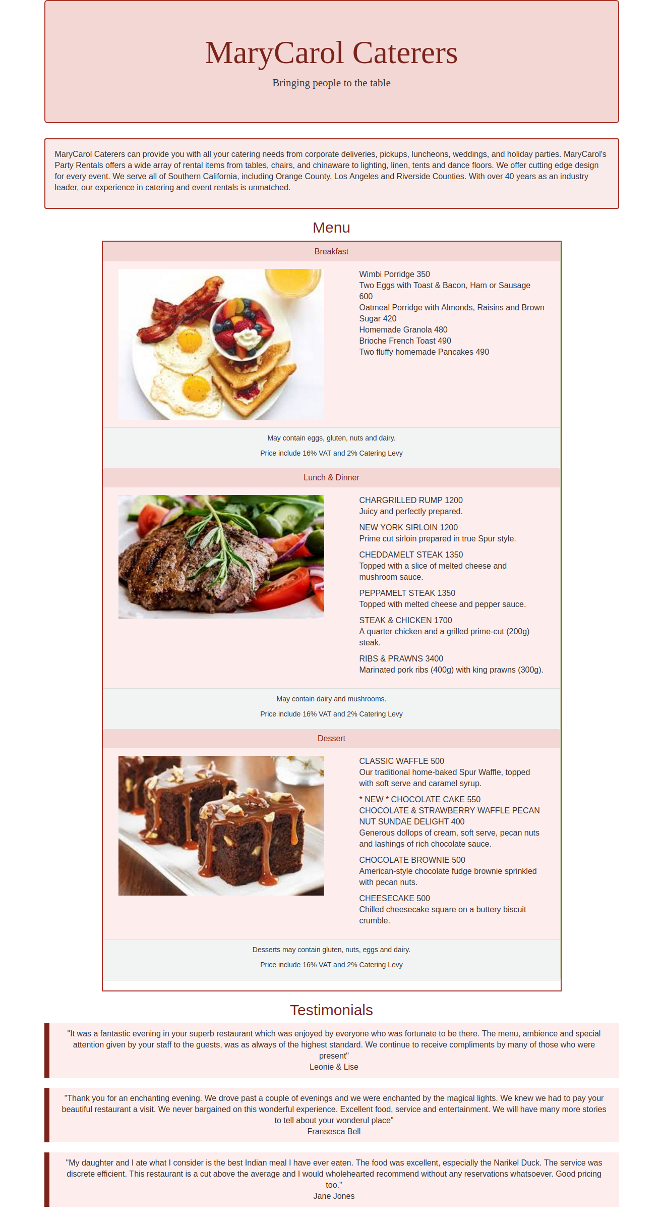 Catering Website Picture